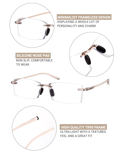 Image of TERAISE Rimless Reading Glasses Comfortable Lightweight Frameless Reader Men Women Blue Light Blocking Computer Eyeglasses