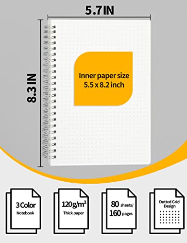 Sunee Dotted Journal Spiral Notebook - A5 Spiral Bullet Journals With 120Gsm Thick Dotted Paper, 3 Pack Dot Grid Notebook Giftable Journal For Women For School, Office, Artist Writing/Drawing, 80 Sheets, 5.7" X 8.3", Blue, Pink, Transparent #TOP2