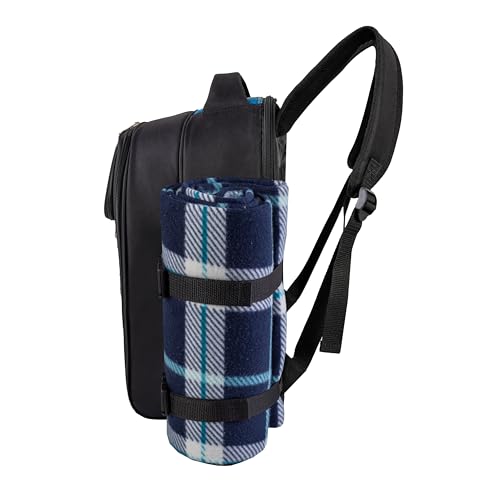 apollo walker Picnic Backpack Bag with Cooler Compartment, Detachable Bottle/Wine Holder, Fleece Blanket, Plates and Cutlery Set (4 Person, Black)