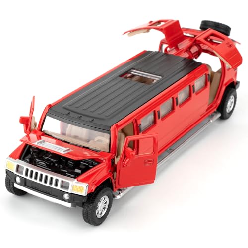 BGHSCA 1:32 Hummer H2 Diecast-Modellauto, Spielzeugfahrzeug aus Zinklegierung mit Sound und Licht für Erwachsene und Kinder ab 3 Jahren (Rot)