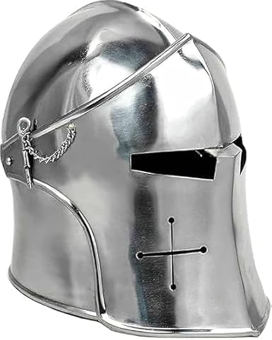 Medieval Silver Barbuta Helmet Knight Templar Crusader Helmet 18g Steel LARP Warrior Cosplay Costume for Adult