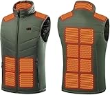 TZLGMDER Chaleco térmico de 3 niveles de calefacción, 15 zonas de calefacción, ligero, lavable, para exteriores, chaleco térmico de invierno (batería no incluida) calefacción USB (Vert, 3XL (75-82.5