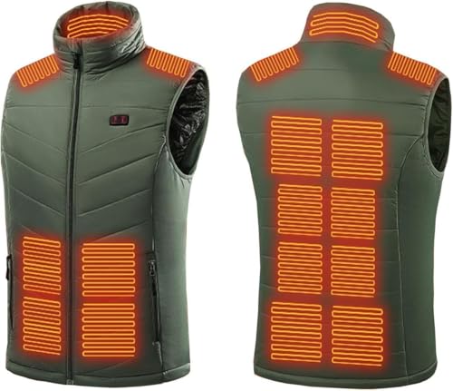VUIKLCty Gilet riscaldato 3 Livelli di Riscaldamento 15 Zone di Riscaldamento Gilet Termico Invernale Leggero Lavabile for Esterni (Batteria Non Inclusa)(Vert,XL(62.5-67.5kg))