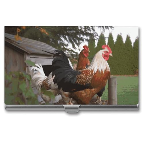 Porte-cartes de visite en métal motif poules étui rigide mince mixte