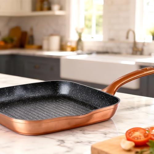 QUANSHANGJU Nonstick Grill Pan for Stove Tops, 11 Inch Versatile Griddle Pan with Pour Spouts, Square Grill Pan for Big Cooking Surface, Durable Grill Skillet for Indoor & Outdoor Grilling. PFOA Free - Thumbnail 7