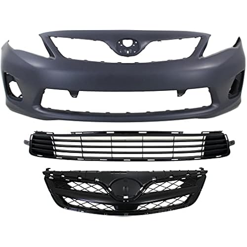 Evan Fischer Front Bumper Cover Kit Compatible With Toyota Corolla 2011-2013, Primed, With Fog Light Holes, For Base CE Models North America Built Vehicle