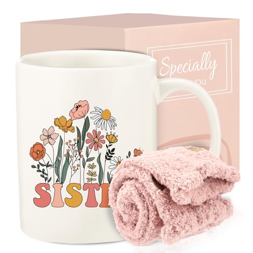 Sister Gifts for Women, Unique Birthday Presents from Sister, Sisters Gifts Box Set with Coffee Mug Socks, Thank You Christmas Gift Ideas for Big Sisters