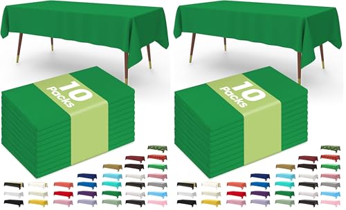 Image of Pureegg Plastic Table Cloth Disposable 20 Pack, 54 x 108 Inch Table Cloths, St Patricks Day, Christmas Decorations, Tablecloths, Rectangle, Forest, Plastic Cover, Leakproof & Sturdy, Green
