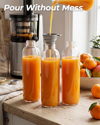 Image of Zukro Glass Juice Bottles with Lids 32 oz, 3 Pack Reusable Clear Large Glass Containers for Juicing, Smoothies, Cold Brew Coffee & Water, Leakproof Stainless Steel Caps, Funnel & Cleaning Brush Set