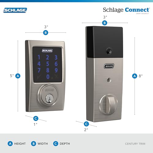 Image of Schlage Connect Smart Deadbolt Lock with Century Trim, Aged Bronze | Keyless entry door lock, Touchscreen keypad deadbolt, Z-Wave Plus smart lock, Ring alarm compatible, Easy install, BE469