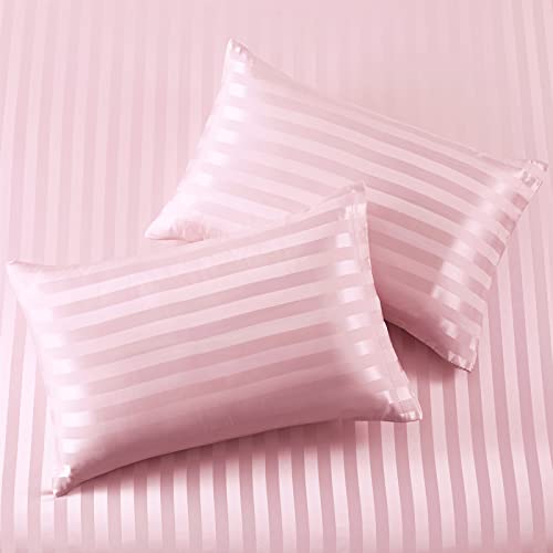 Parure de lit en satin imprimé à rayures avec drap-housse SiinvdaBZX