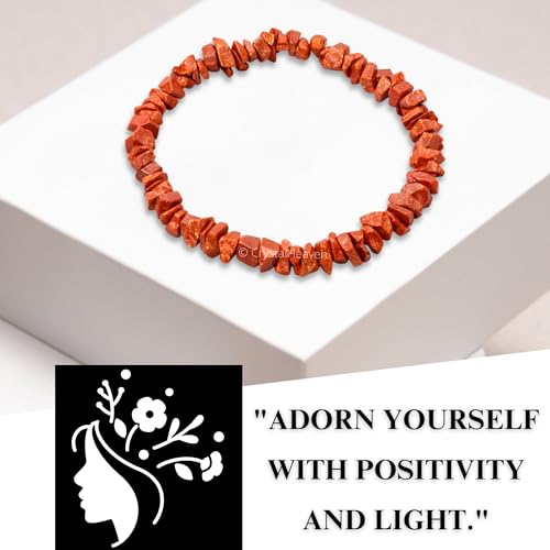 Image of Certified Red Goldstone Bracelet for Women Men with Healing Crystal and Reiki Stone - Beautiful Gemstone Beaded Bracelet for Balance, Harmony & Positive Energy (Chips Stone Beads)