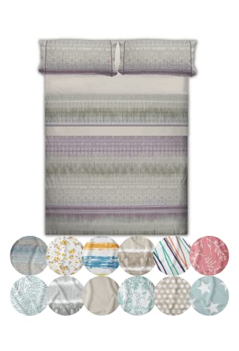 LEBENGOOD, Juego de Sabanas Cama, Diseños, Cómodas, Suaves, Bajera Ajustable, Encimera y 2 Funda de Almohada 50% Algodón, Oeko-Tex® 150x190/200 cm 144 Hilos,Fácil Planchado (Koria Amatista 150)