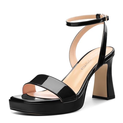 Platform Heels for Women, Chunky Square Open Toe Ankle Strap Stylish Heeled Sandals for Party Prom Wedding