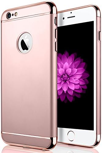 iPhone 6/6s Plus Case, Seekfull Ultra Thin 3 in 1and Slim Hard Shockproof Case Coated Non Slip Matte Surface with with Tempered Glass Screen Protector for Apple iPhone 6/6S Plus (5.5'') (Rose Gold)