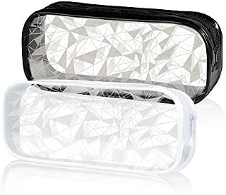 2 Pcs Clear Pencil Case, Big Capacity Transparent Pen Pencil Bag, PVC Pen Pencil Zipper Pouches for Exam, Stationery, Cosmetics,for Students, Office & Travelers, Black & White