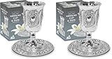 Ner Mitzvah Tall Kiddush Cup and Tray - Premium Quality Silver Plated Goblet With Stem - Shabbat and Havdalah Goblet - Judaica Shabbos and Holiday Gift (Pack of 2)