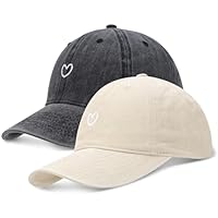 2 Stück Baseballkappe für Herren Damen, Verstellbar Baseball Cap mit Herz, Baumwolle Pferdeschwanz Kappe Vintage Unisex Basecap Sonnenhut Sportkappe für Outdoor Sport Leisure Reisen (Grau und Khaki)