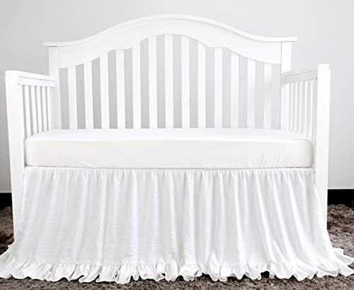 Sahaler Crib Ruffle Skirt Baby Girl Boys Nursery Bedding Dust Ruffle (White)