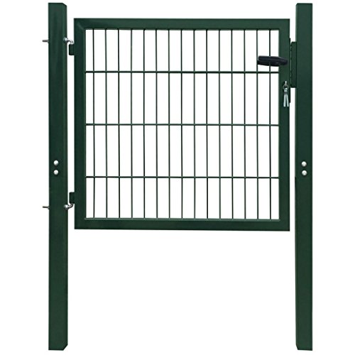 vidaXL 2D Metal Garden Fence Gate Yard Wire Mesh Single Door Green with Lock 106x130cm