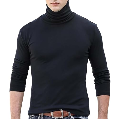 Maglia Uomo Collo Alto Sottogiacca Manica Lunga, Maglietta Semplice Comfortevole
