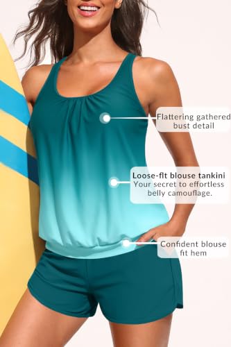 Image of Aqua Eve Two Piece Women's Tankini Swimsuits Blouson Swim Tank Top with Shorts Modest Bathing Suits
