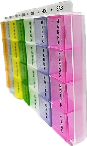 Porta Comprimido Semanal e Mensal Caixa de Medicamentos e Remedios Organização Prática e Colorida