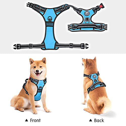 Image of PoyPet No Pull Dog Harness, No Choke Front Clip Dog Reflective Harness, Adjustable Soft Padded Pet Vest with Easy Control Handle for Small to Large Dogs(Light Blue,L)