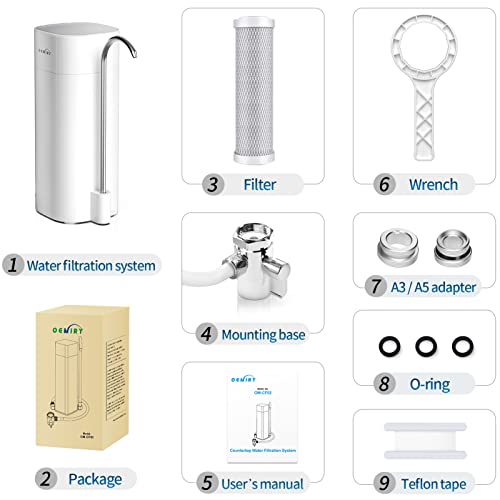 Oemiry Countertop Water Filtration System, Nsf/Ansi 42&372 Certified, 8000 Gallons Alkaline Water Filter, Reduces 99.99% Lead, Chlorine, Heavy Metals, Bad Taste & Odor (1 Filter Included) #TOP5
