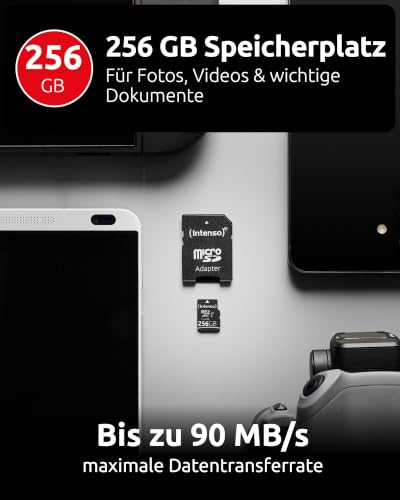 Intenso Premium microSDXC 256GB Class 10 UHS-I Speicherkarte inkl. SD-Adapter (bis zu 90 MB/s), schwarz – Ansicht 3
