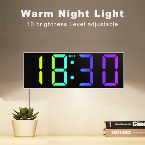 Image of JALL 12 inch Large Digital Wall Clock, Big LED Number Dispaly, RGB Colors, DST, Night Light for Classroom Living Room Bedroom Mounted Birthday Xmas Gift for Senior, Mem Womem (A White Shell, 12 inches)