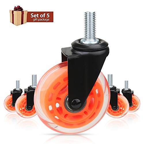 Chair Wheels Casters by 8T8 for Smart Home Offices 3'', Threaded Stem Caster with M8(5/16''), Heavy Duty and Durable Rubber Chair Casters, No Need for Chair Mats(Orange, 3 inch)