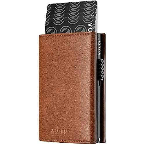 VULKIT Card Holder Wallet with Coin Pocket Magnetic Closure Pop Up Cards With ID Window Leather Wallet for Cash & Credit Cards
