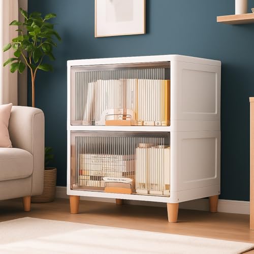 Image of HOMIFLY 2 Tier X-Large Plastic Wardrobe for Clothes /Multipurpose Stackable Storage Cabinet /Foldable Space Saving Almirah for Bedroom /Cupboard Organizer for Clothes, Toys, Kitchen(White & Transparent)