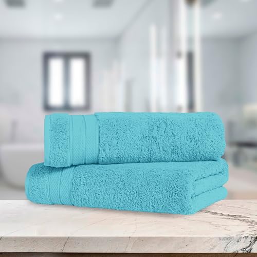 Image of Elegant Comfort Three Line Popcorn Towel Set for Bathroom 27 x 54 inches, Premium Hotel Quality 2-Pack Bath Towels, 100% Turkish Cotton, Soft and Durable, Quick Dry and Highly Absorbent, Aqua