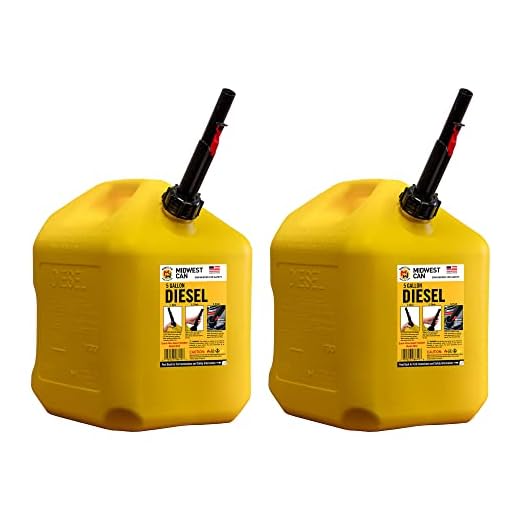 Midwest Can Company 8610 EPA and CARB Compliant 5 Gallon Diesel Can Fuel Container with Flame Shield Safety System and Auto Shut Off (2 Pack)