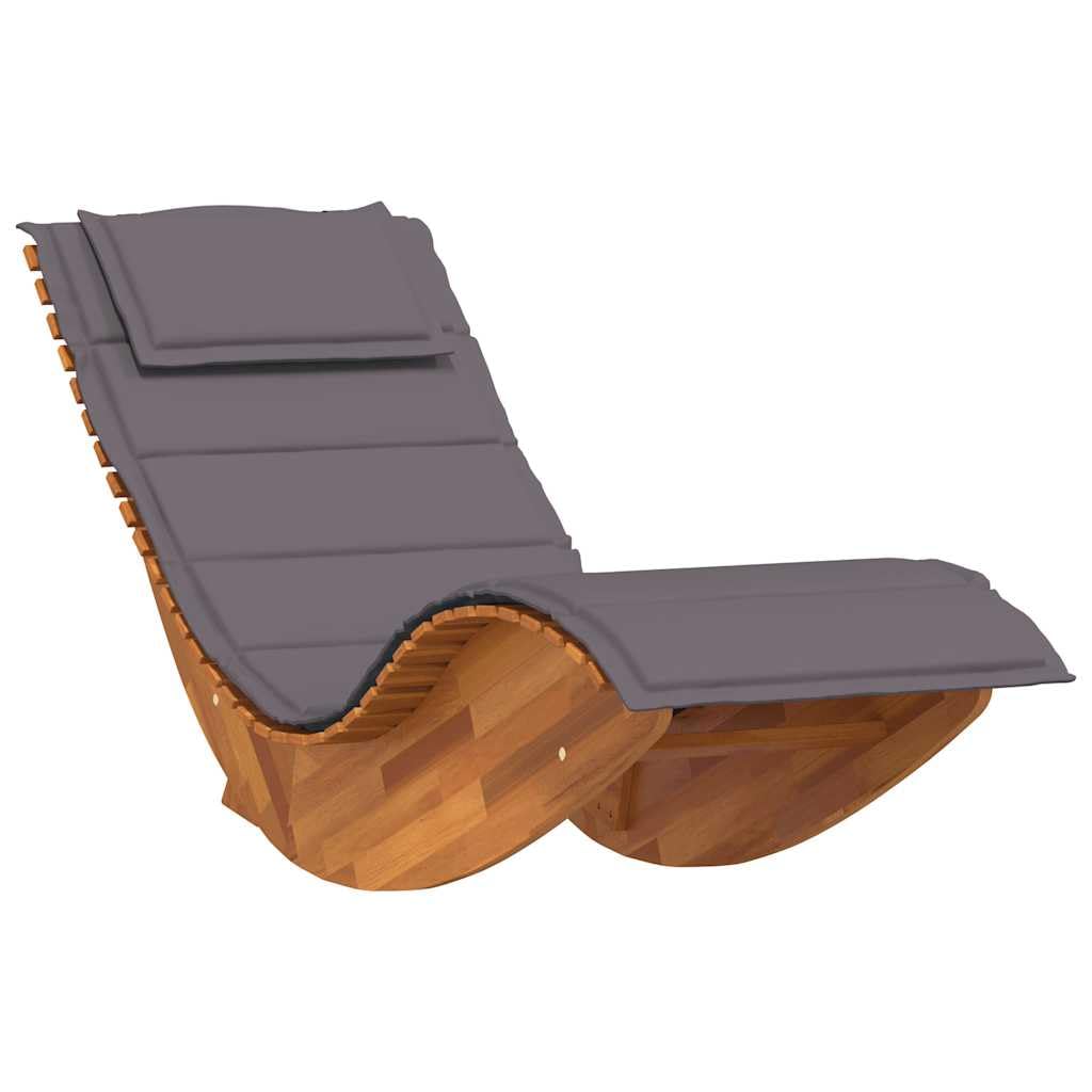 Leżak z litego drewna akacjowego z ciemnoszarą poduszką do ogrodu i basenu, ergonomiczny i stabilny design z optymalną wentylacją