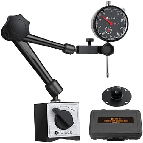 Neoteck 0-1"/0.001" Dial Indicator and Magnetic Base Set with Storage Case, Dial Gauge and Magnetic Holder for 3D Printer Lathe Workshop CNC Machine Table Saw- 176lbs (80kg) Max Pull-Black Cover