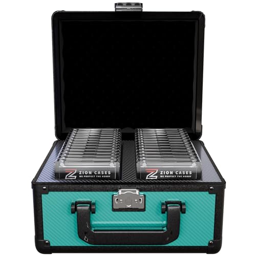 Zion Cases Slab Case 2 Row Graded Card Case; Fits PSA BGS HGA CSG Graded Trading Card Slabs; Ideal Travel Storage Solution; Carbon Fiber Teal