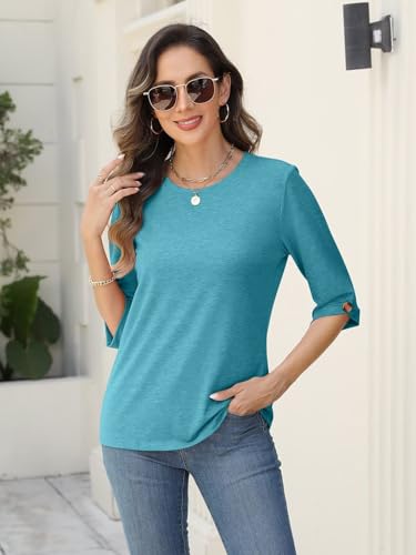 EADINVE Womens Tops 3/4 Length Sleeve Crew Neck Casual Trendy Button Tunic Tops Basic Shirts Loose Fit Blouse4