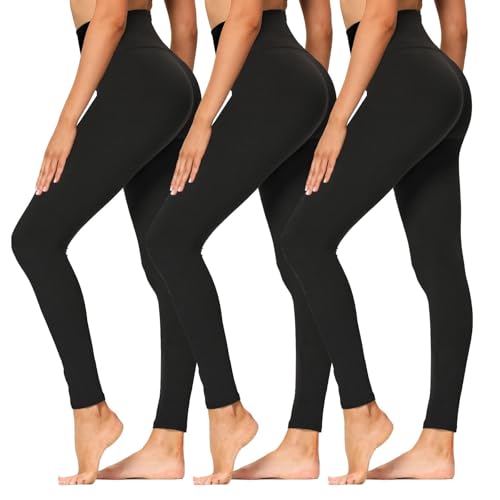 Syrinx 3 Pack High Waisted Leggings for Women - Tummy Control Soft Workout Yoga Pants for Gym Running Athletic Casual