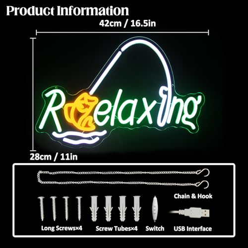 Image of Relaxing Neon Sign Fishing LED Sign Fish Neon Light for Wall Man Cave Decor