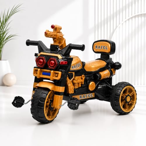 Image of RAFEL Bike Pedal Tricycle for Kids Toddler Trike Headlight, Music, Curved Seat and Backrest Push Along Pedal Trike for 2 Years to 4 Years | Golden | TOYMINE