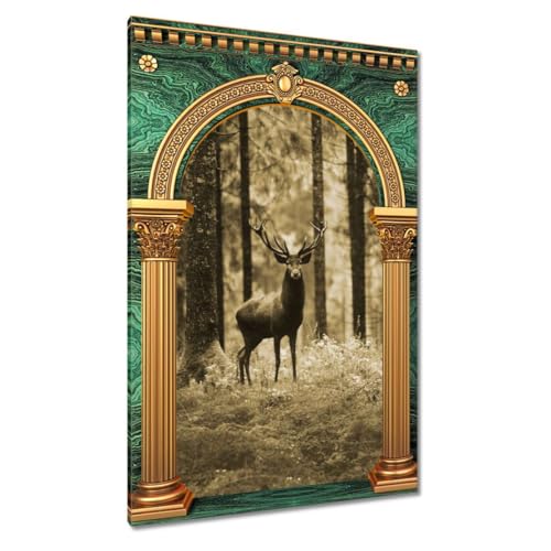 Peinture imprimée sur toile 80 x 120 cm Cerf dans la forêt Sépia H4893M
