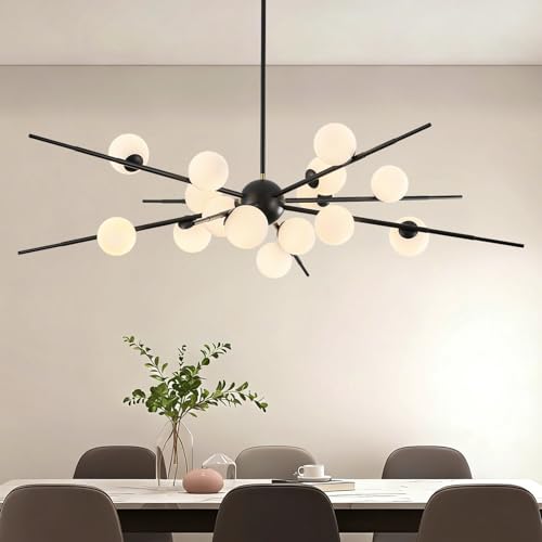 Large Black Sputnik Ceiling Light Fixture 51in 16 Light Frost Glass