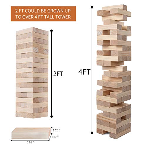 Sharewin Giant Tumbling Tower (Stacks To 4+ Feet) Blocks Game Giant Wood Stacking Game With Carrying Case| Made From Premium Pine Wood| Ideal For For Adult Kids Family, 54Pcs #TOP1