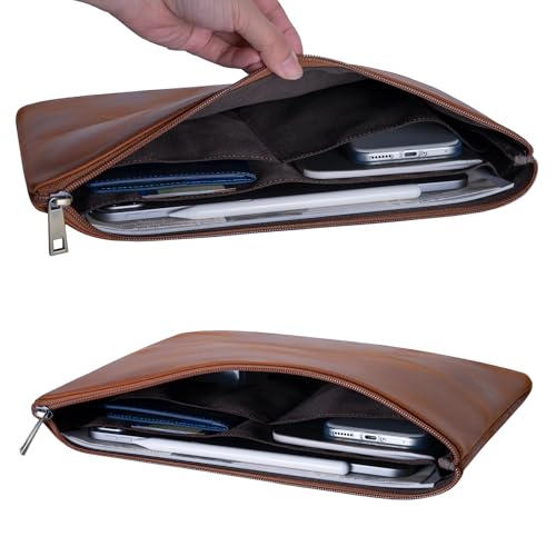 GZRHKJ Genuine Leather A4 File Folder for Document, Leather File Folder Organizer Document Holder for Men&Women, Waterproof Portfolio Envelope Folder Case by GZRHKJ - Image 3