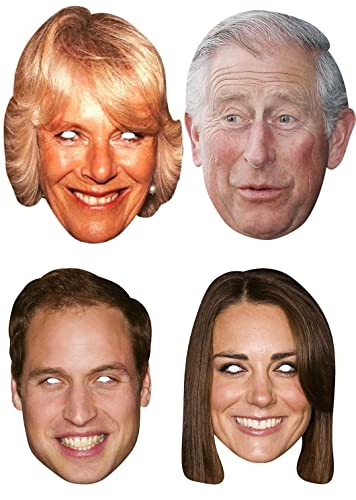 4 Pack Royal Family King Charles III Queen Consort Camilla Kate William Kings Coronation Supplies Celebrities Face Mask Hen and Stag Parties Fancy Dress
