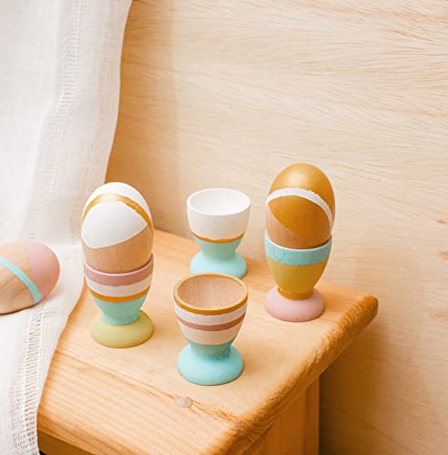 Wooden Egg Holder 2-1/8 Inch, Pack Of 6 Egg Cups Wooden & 6  2-1/2 Inch Flat Bottom Eggs In A Cup, Wood Egg Unfinished, By Woodpeckers #TOP6