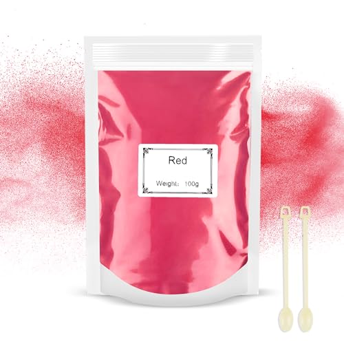 100g Polvo de Mica - Pigmento de Resina Epoxi, Tinte de Jabón Natural, Tinte en Polvo Metálico para Hacer Joyas, Bombas de Baño, Velas, Arte de Uñas (Rojo)